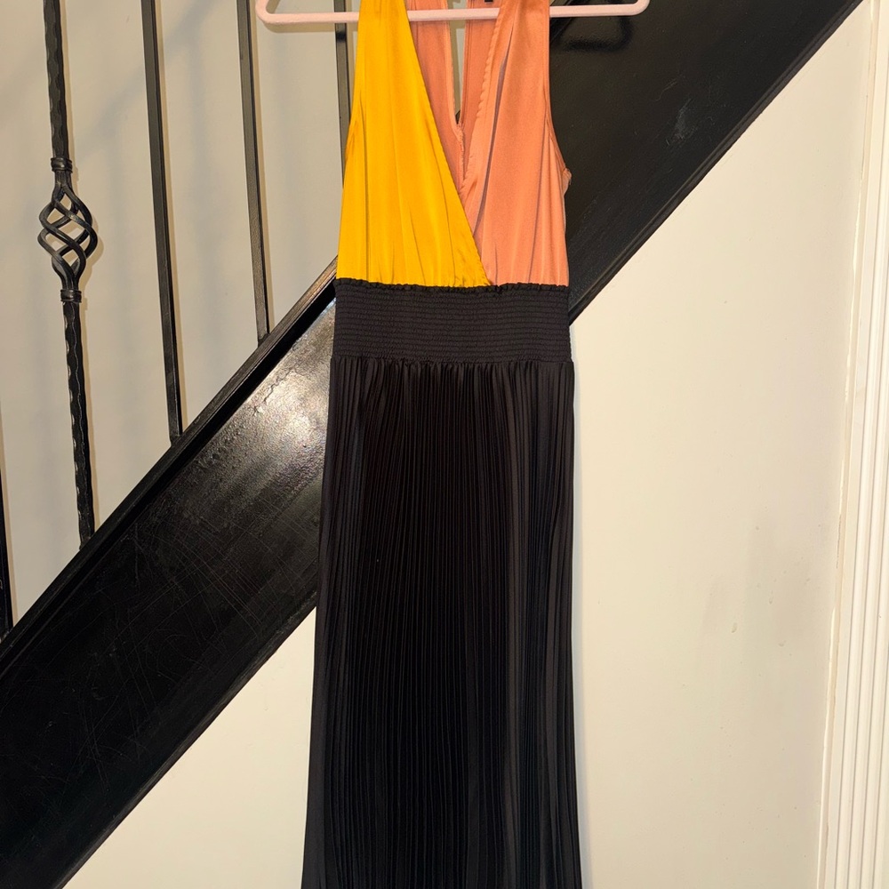 1. State Yellow and Tan V-Neck Maxi Dress
